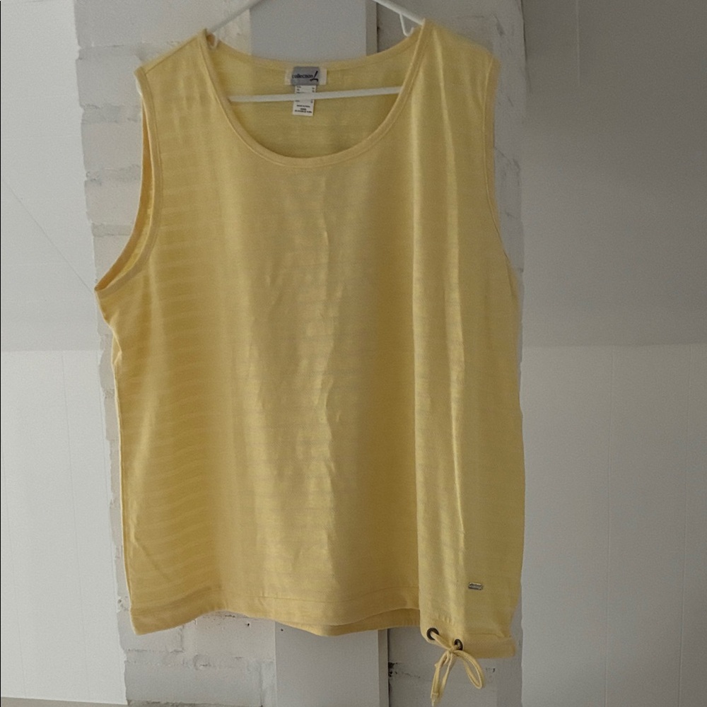 Yellow sleeveless top with white stripes